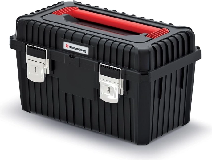 Kovček za orodje HEAVY s kovinskimi zapahi, 585 × 360 × 337 mm, črn