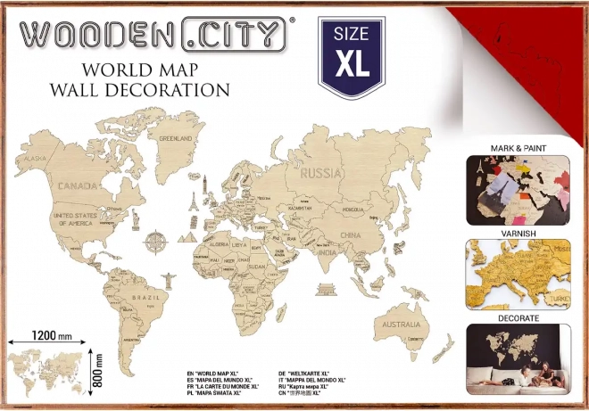 WOODEN CITY leseni 3D zemljevid sveta za steno XL – Koralna