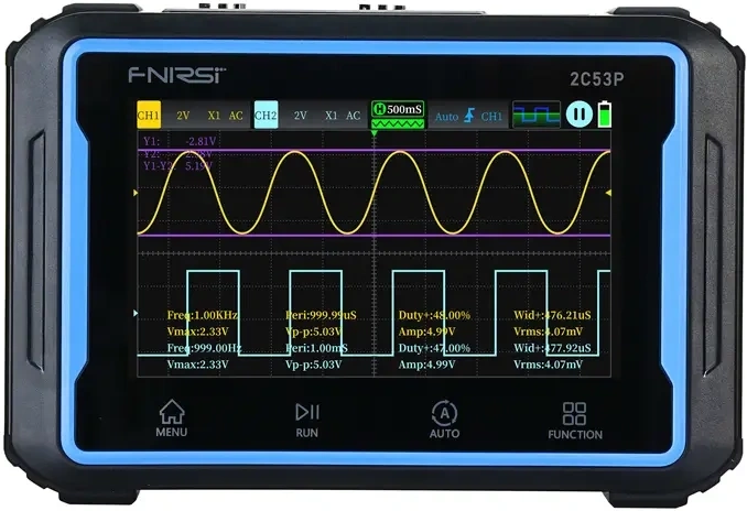 Portable FNIRSI 2C53P 3-in-1 Oscilloscope with Touchscreen
