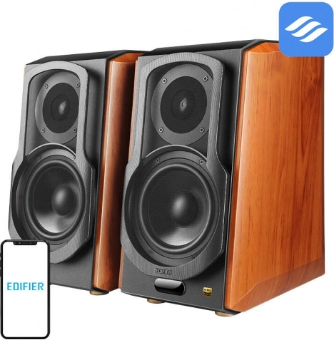 Polični zvočniki EDIFIER S1000W 2.0 z Wi‑Fi in Bluetooth, rjavi