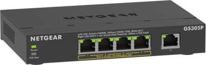 Netgear GS305P neupravljano 5‑vratno gigabitno PoE+ stikalo (63 W) za SOHO