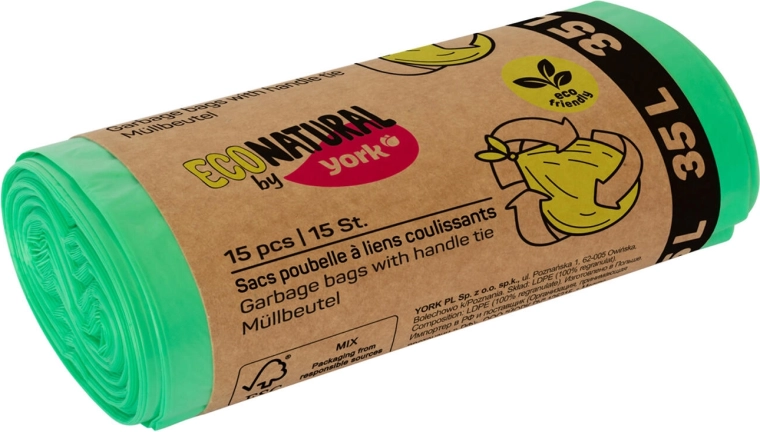 Ekološke vrečke za odpadke z ročaji 35 l, zelene, 50 × 60 cm (15 kos)