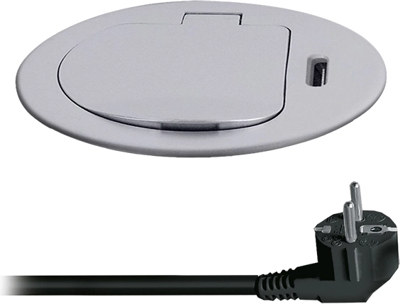 Solight vgradna vtičnica 1× 230 V + USB-C PD 20 W, 2 m, srebrna