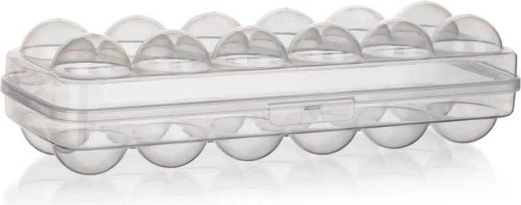 Plastična škatla za jajca s pokrovom in zapiralom, 12 kosov, 27 cm