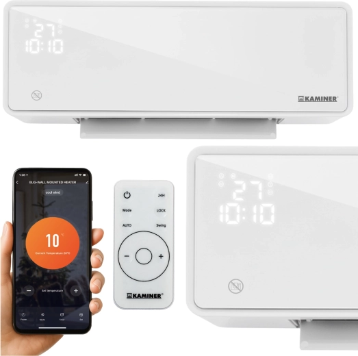 KAMINER ZELVION air curtain with Wi‑Fi and remote control 1000 W / 2000 W black – White
