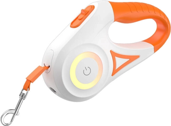 samodejni LED povodec za pse ROJECO 5 m (oranžen in bel)