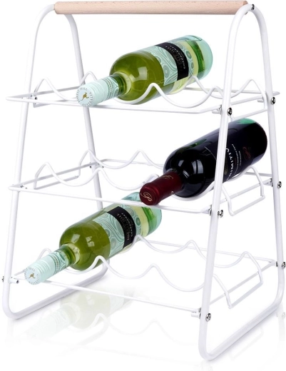 Bel kovinski stojalo za vino za 9 steklenic