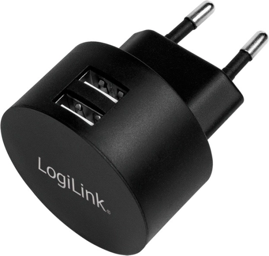 Omrežni polnilec LOGILINK 2× USB‑A 10,5 W črna