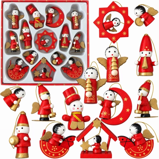 Wooden Christmas hanging ornaments, 14 pieces - 1 piece