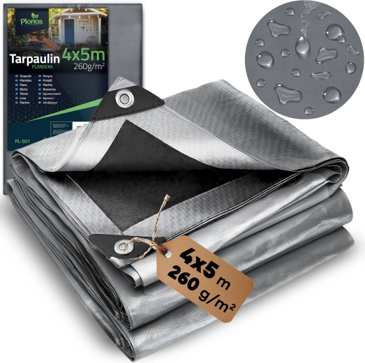 Plandeka HDPE 400 × 500 cm, 260 g/m², srebrno‑črna