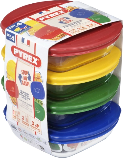 Komplet štirih kvadratnih steklenih posod PYREX 0,3 l
