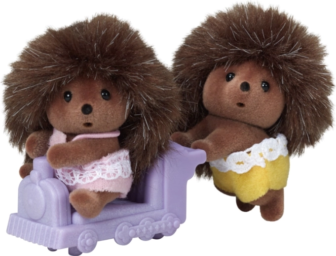 Sylvanian Families dvojčka ježkov z vijoličnim vozičkom