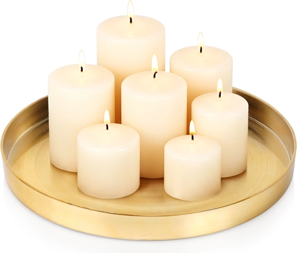 Zlati kovinski pladenj za dekoracije in sveče 32 cm