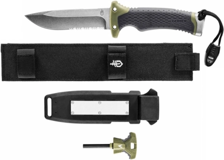 Gerber Ultimate Survival – nož za preživetje 12 cm s Stonewash obdelavo in nožnico
