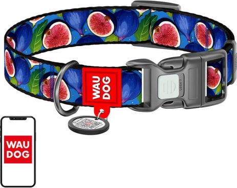 Najlonska ovratnica za pse Waudog z QR kodo in motivom fig, velikost XL