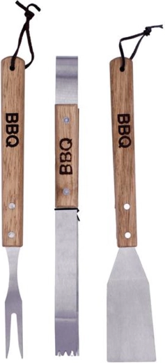 Žar BBQ set 3 kosi z lesenim ročajem