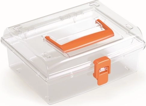 Plastični organizator s prozornim pokrovom, oranžen, 195 × 174 × 85 mm