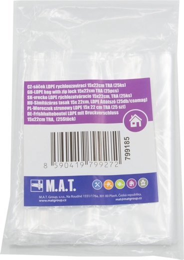 Hitro zapiralne vrečke LDPE 15 × 22 cm, prozorne, 25 kos