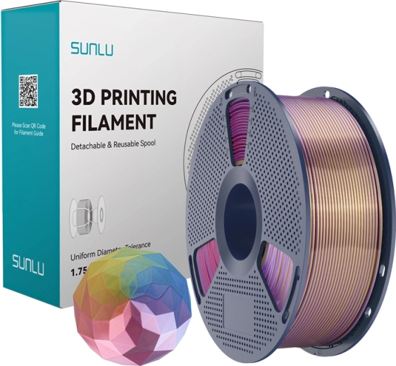 Sunlu PLA+ Silk four-color filament blue–purple–red–gold