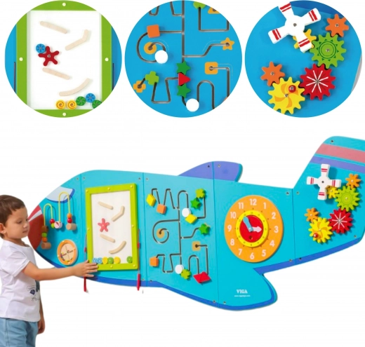 Lesena stenska senzorična tabla Letalo VIGA Montessori