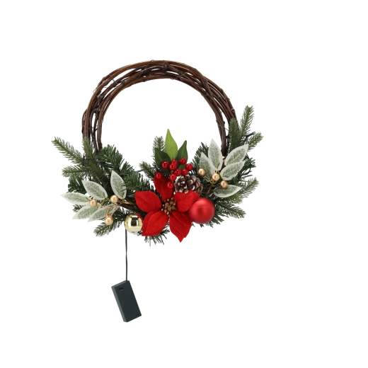Viseči božični venec iz protja z LED, 30 cm, rdeče‑zlat