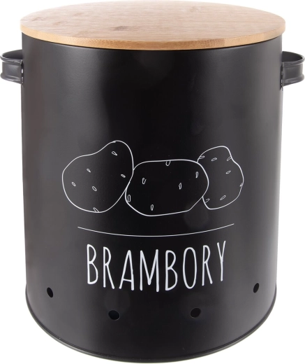 Metal potato storage tin with bamboo lid Black