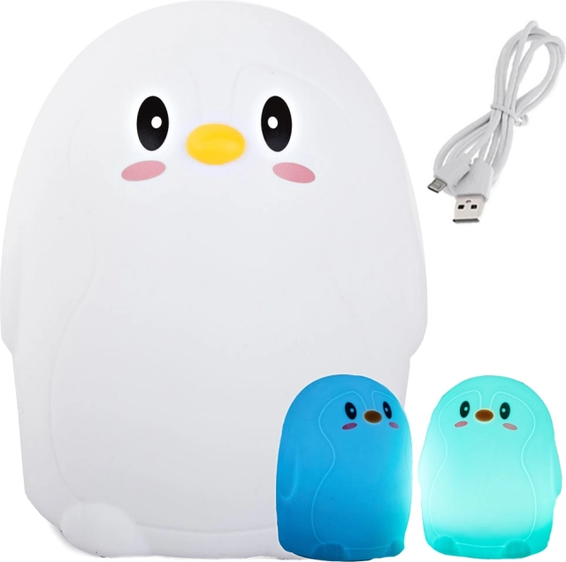 Otroška LED nočna lučka Pingvin RGB z dotikom USB
