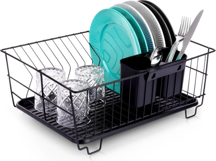 Črn odcejalnik za posodo 40 × 33 × 17 cm