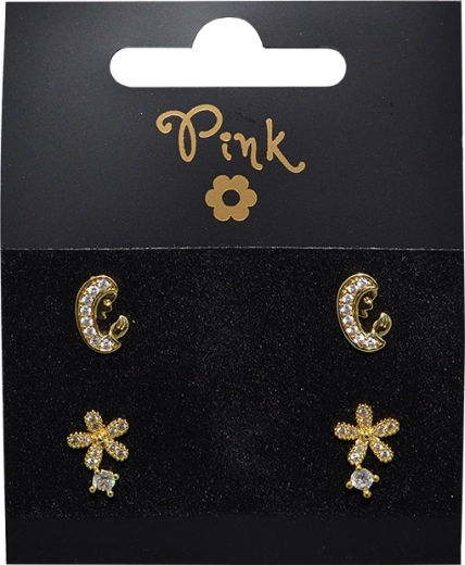 Pozlačen set uhanov Življenje, 2 para s kristali