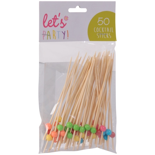 Bambusove koktajl zobotrebce z barvnimi kroglicami 8 cm, 50 kos