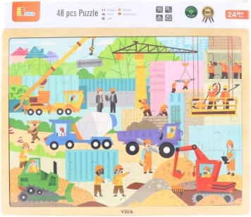Lesene puzzle 48 kosov – gradbeni stroji