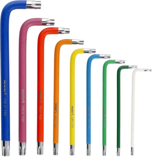 Barvni komplet podaljšanih TORX ključev T10–T50 z odprtino in magnetno konico, 9 delov