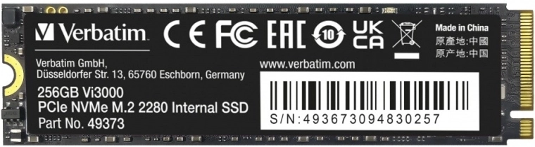 SSD VERBATIM Vi3000 PCIe NVMe M.2 256 GB