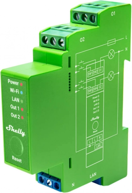 Shelly Pro Dimmer 2 – dvokanalni zatemnilnik za DIN letev