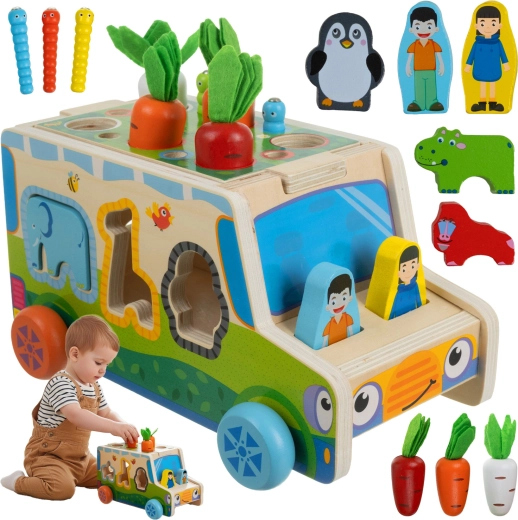Kruzzel Wooden Educational Car with Shape Sorter