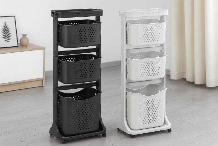 Plastični premični regal s štirimi koši