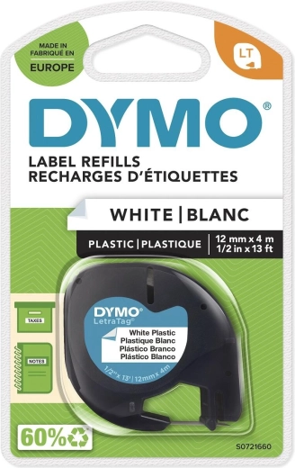 Trak DYMO LetraTag plastičen 12 mm × 4 m, bel