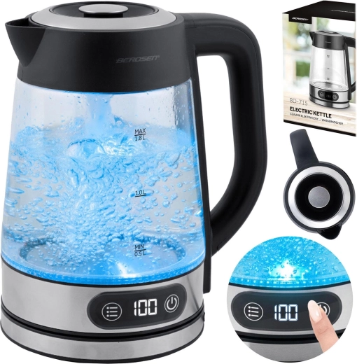 Stekleni grelnik vode z uravnavanjem temperature 1,8 l 2200 W BERDSEN