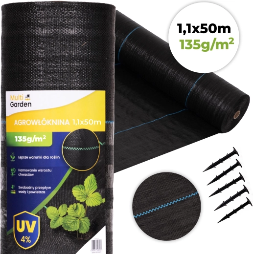 Agrotekstil proti plevelu 135 g/m² 1,1×50 m s količki, MultiGarden