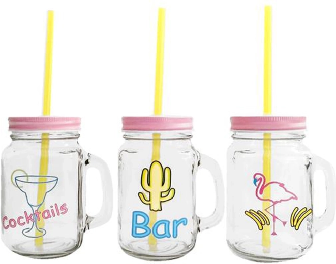 Kozarec Mason s pokrovčkom in slamico 450 ml – poletje