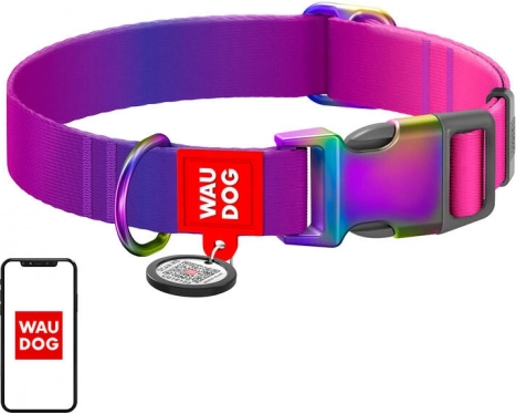 Najlonska ovratnica za pse z QR kodo WAU DOG gradient, vijolična, velikost L