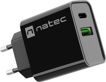 Omrežni polnilnik NATEC Ribera 1x USB‑A + 1x USB‑C 20 W črna