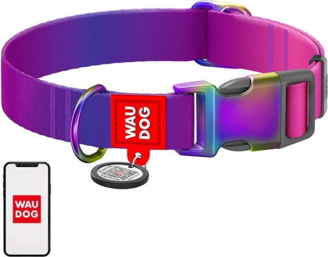 Najlonska ovratnica za pse z QR kodo WAUDOG, 15 mm, 25–35 cm, vijolična