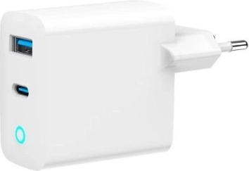 Hiter polnilnik USB‑A/USB‑C GaN 30 W z LED, PD in QC 3.0 – bel