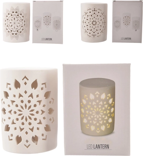 Porcelanast LED svečnik z motivom mandale, bel