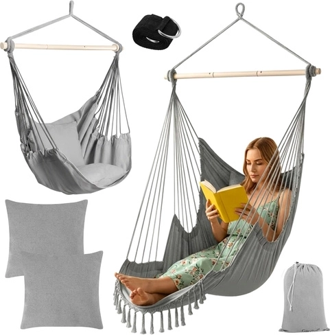 Viseči gugalni stol 2v1 z blazinami, siv GARDLOV