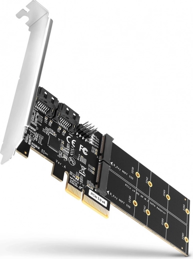 PCIe krmilnik AXAGON z 2× SATA 6G in 2× notranjima režama M.2 B‑key SATA, SP & LP