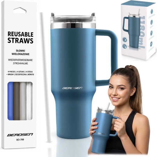Berdsen termo skodelica s slamico 1180 ml, temno modra