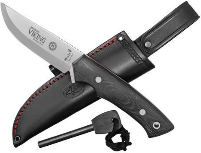 Muela Viking M11M univerzalni nož 11 cm s tehnologijo CRIO-T, črna Micarta, usnjena nožnica in kresilo