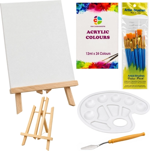 Painting set with tabletop easel, 12 canvases and 24 acrylic paints